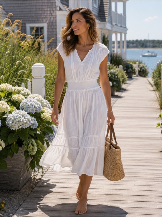 Rails Dresses & Skirts - Rails Ashlyn White Linen Blend Smocked Midi Dress XS Boho Cottagecore